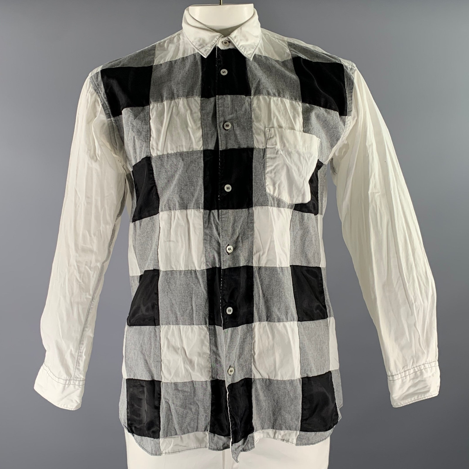 Comme Des Garcons Shirt Size Xl White Grey Black Checkered Long Sleeve Shirt